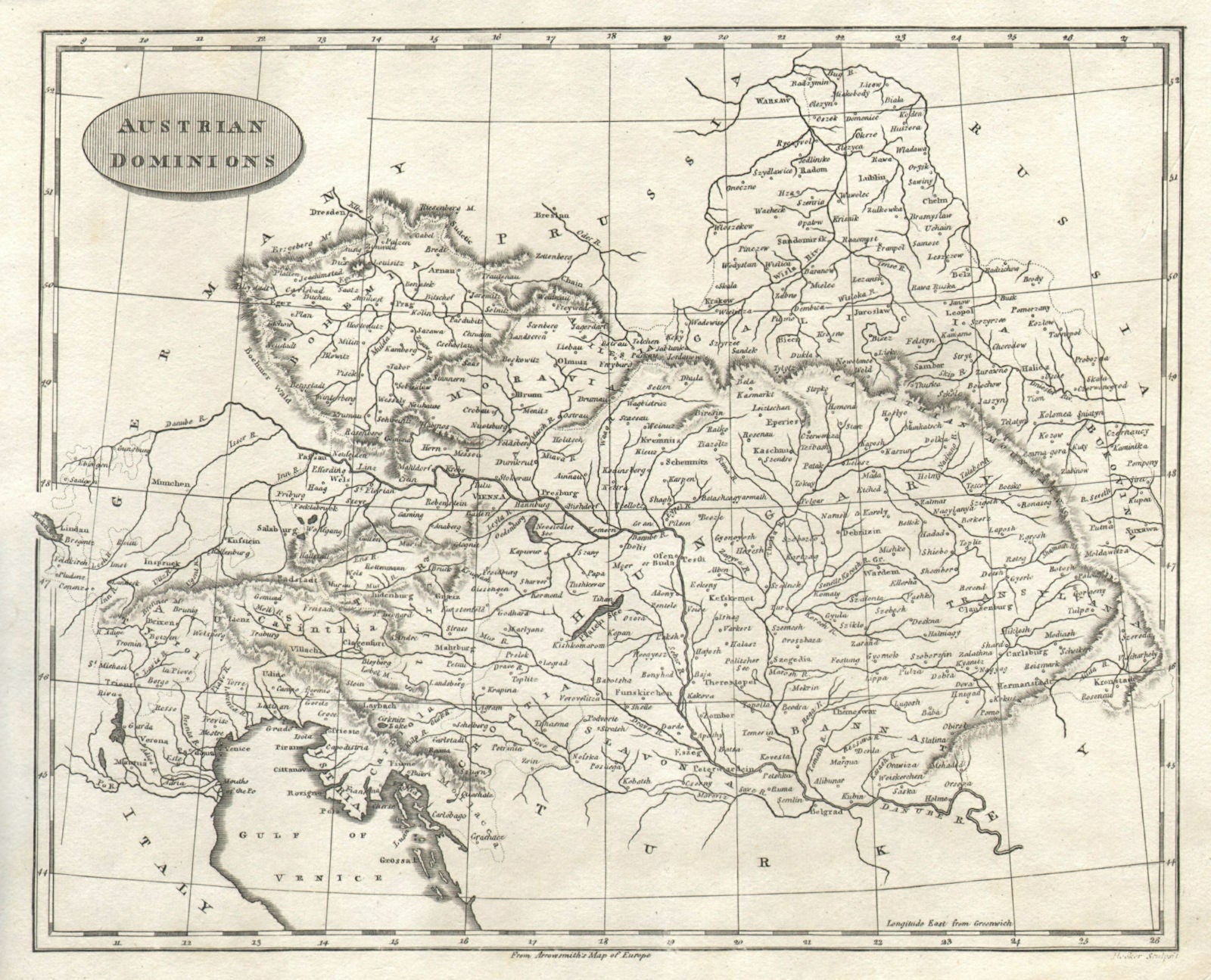 Austrian Dominions. Arrowsmith & Lewis. Hungary Czechia Slovakia Veneto 1812 map